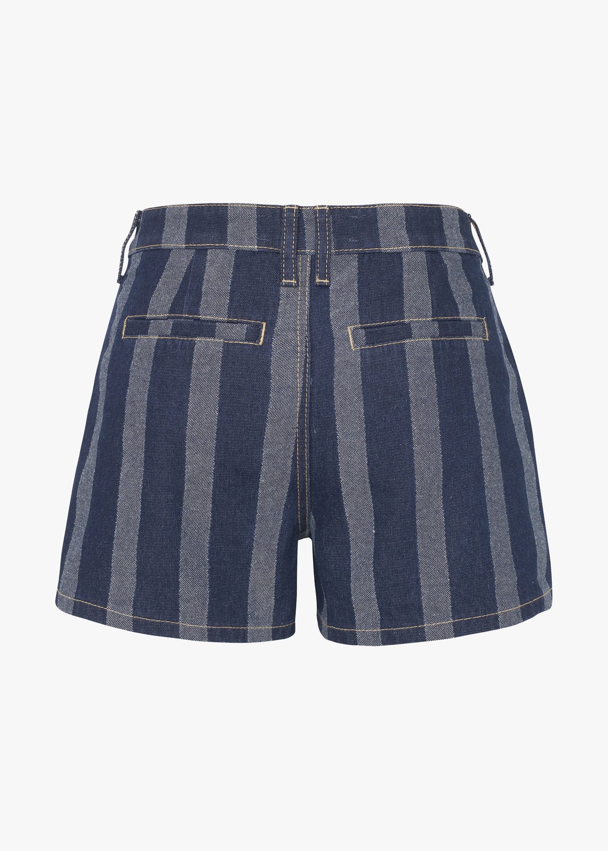 Navy and gray striped shorts on a white background