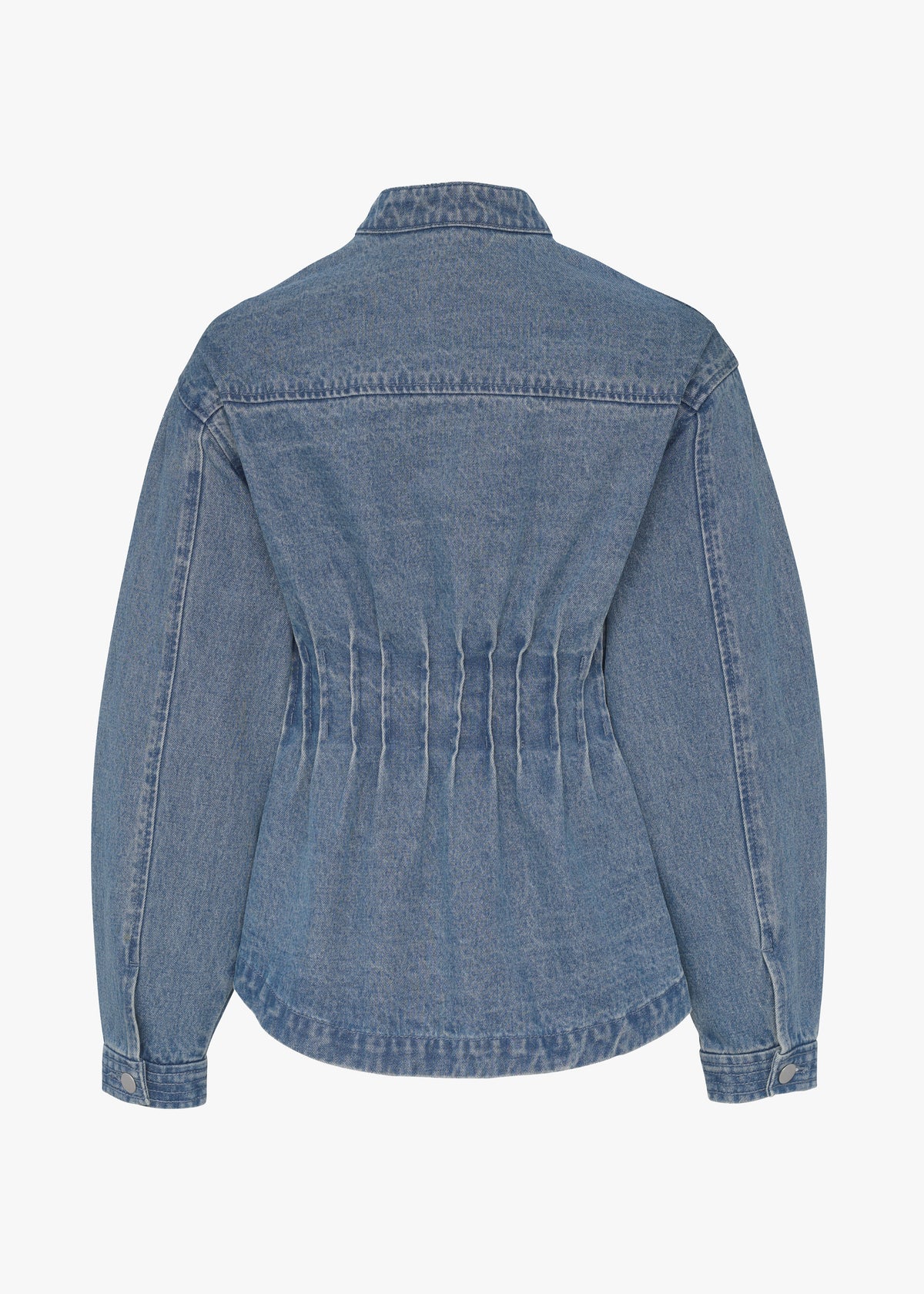 Blue denim jacket on a white background