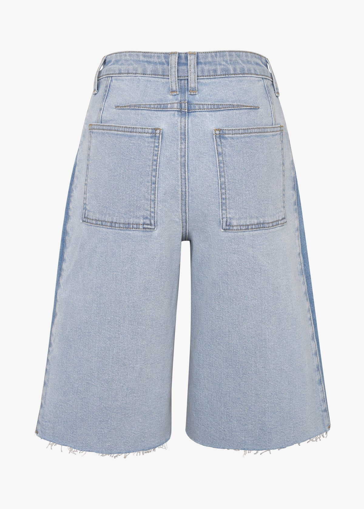 Light blue denim shorts on a white background