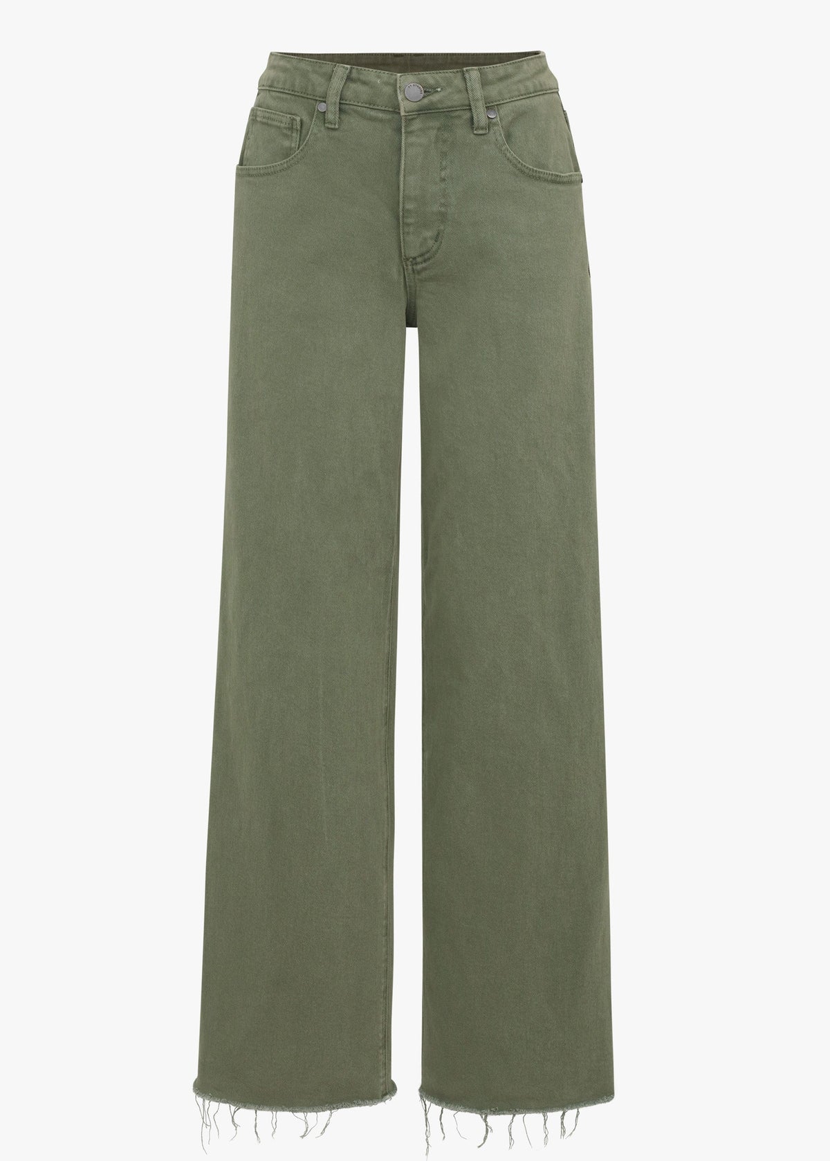 Green wide-leg jeans on a white background